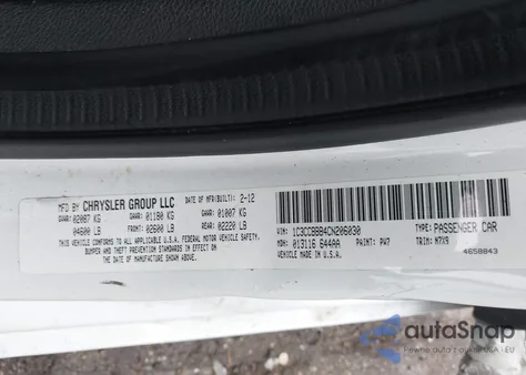 2012 Chrysler 200 Touring из США, поврежденный, VIN 1C3CCBBB4CN206030